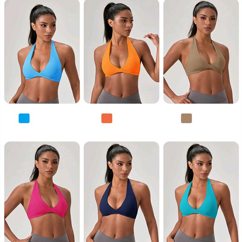 Sports Yoga Bra For Women Underwear Sportswear Halter Neck With Stylish Back Sexy Gym Bra With Cups Running Fitness Backless Tops