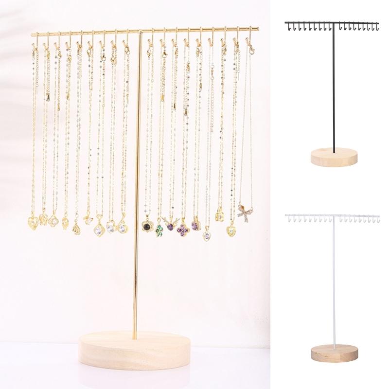 Elegant Iron Necklace Display Holder Effective Iron Necklace Holder with Wood Base Sturdy Jewelry Display Stand Rack