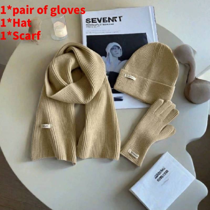 Baumwollstrick Wintermütze Schal Handschuhe Set Für Damen Mit Strukturmuster