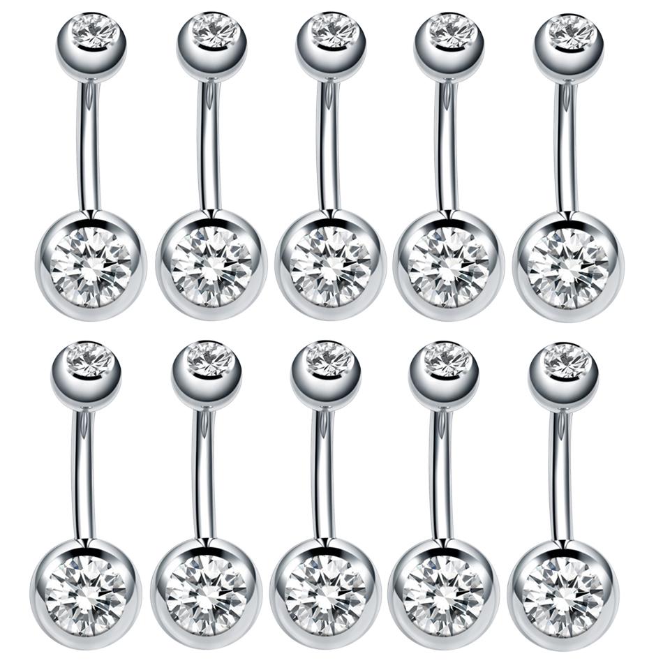 10Pcs Stainless Steel Belly Button Piercings Navel Earrings Gemed Goth Belly Rings Piercing Ombligo Punk Body Jewelry Women Men