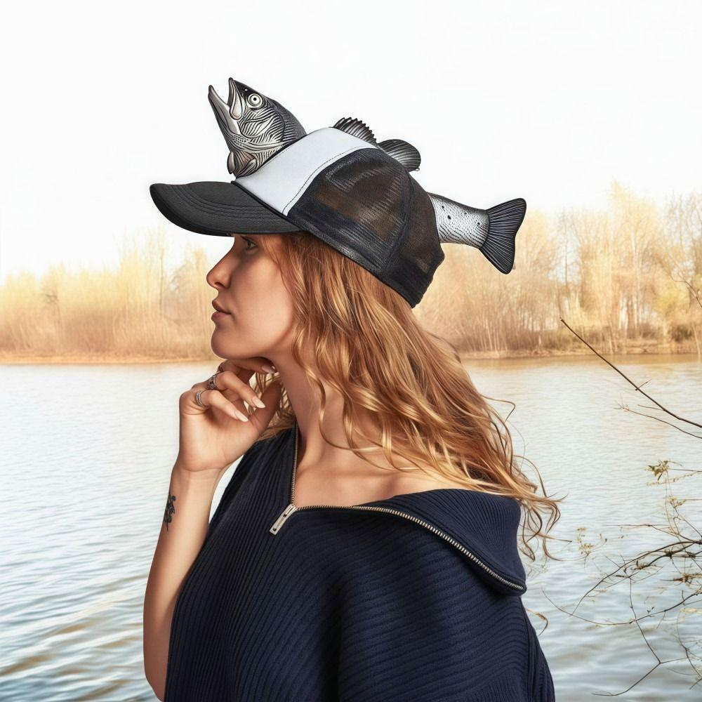 3D Fish Novelty Fishing Hat Adjustable Fit Baseball Cap Funny Animal Trucker Hat  For Men Women