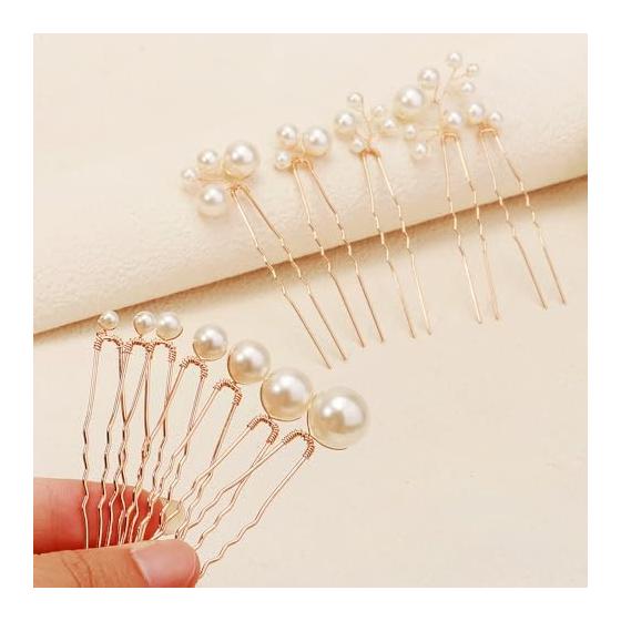 DFsucces Pearl Hair Pins, U-Shaped Hairpins, Hair Clips for Everyday Wear, Japanese Outfits, Photoshoots, Weddings, Parties, Brides - 12 Pieces,