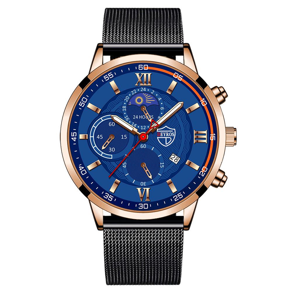Men'S Watch Stainless Steel Mesh Strap Date Luminous Quartz Watch