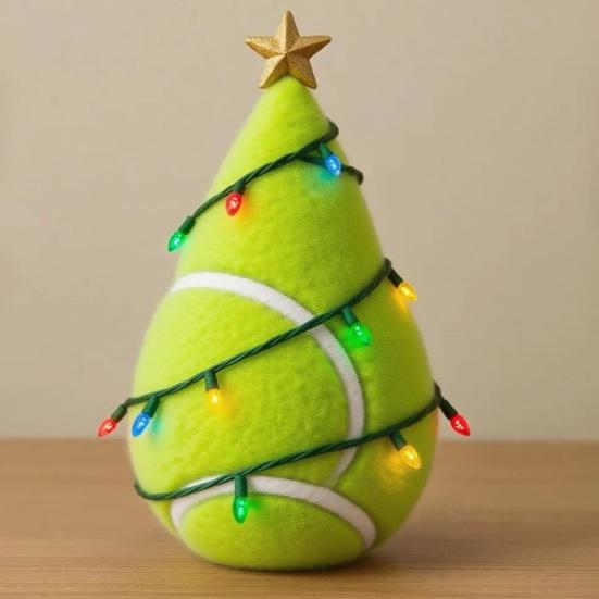 Ball Christmas Tree Ornament Fun Football Xmas Tree Decoration Basketball Tree with Golden Star Topper for Festive Holiday Decor