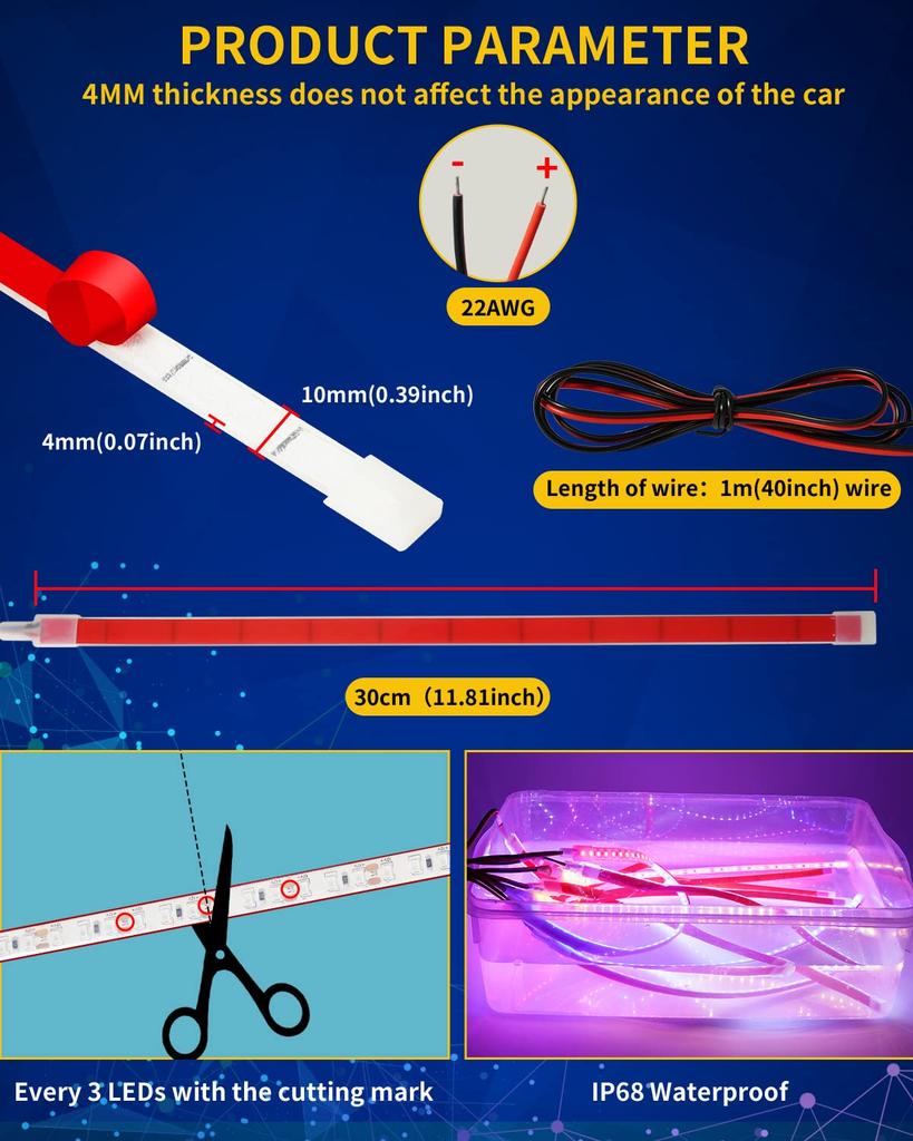 DUOFU365 LED Tape Car LED Tail Underfoot IP68 High Pack of Blue Light, Tape, Footlight, Interior, Boat, Motorcycle, Lamp, Lighting, 12V, Silicone,