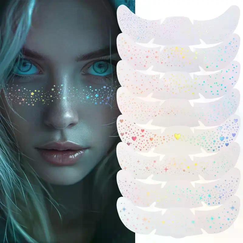 1 Blatt Glitzer- Sommersprossen Holografische Aufkleber Wasserdicht Herz-Sommersprossen Temporäre Tattoo-Aufkleber Gesicht Make-up