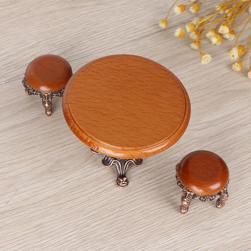 1:12 Dollhouse Miniature Furniture Wooden Round Kitchen Side Table And Stool
