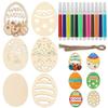 10-40PCS Easter Wooden Eggs with Hemp Rope Holiday Party Decorations DIY Craft Kits for Kids Home Wall Hanging Wooden Ornaments