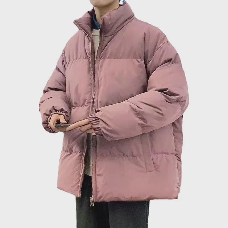 Herren Dicke Baumwollgepolsterte Winterjacke - Modische Lockere Passform, Stehkragen, Warme Brotjacke.