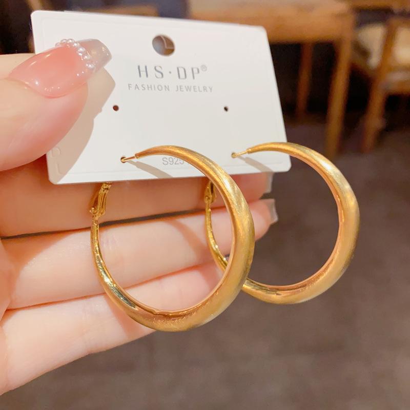 Personality Fashion Simple Metal Brushed Hoop Earrings Temperament Versatile Cool Style Earrings for Women