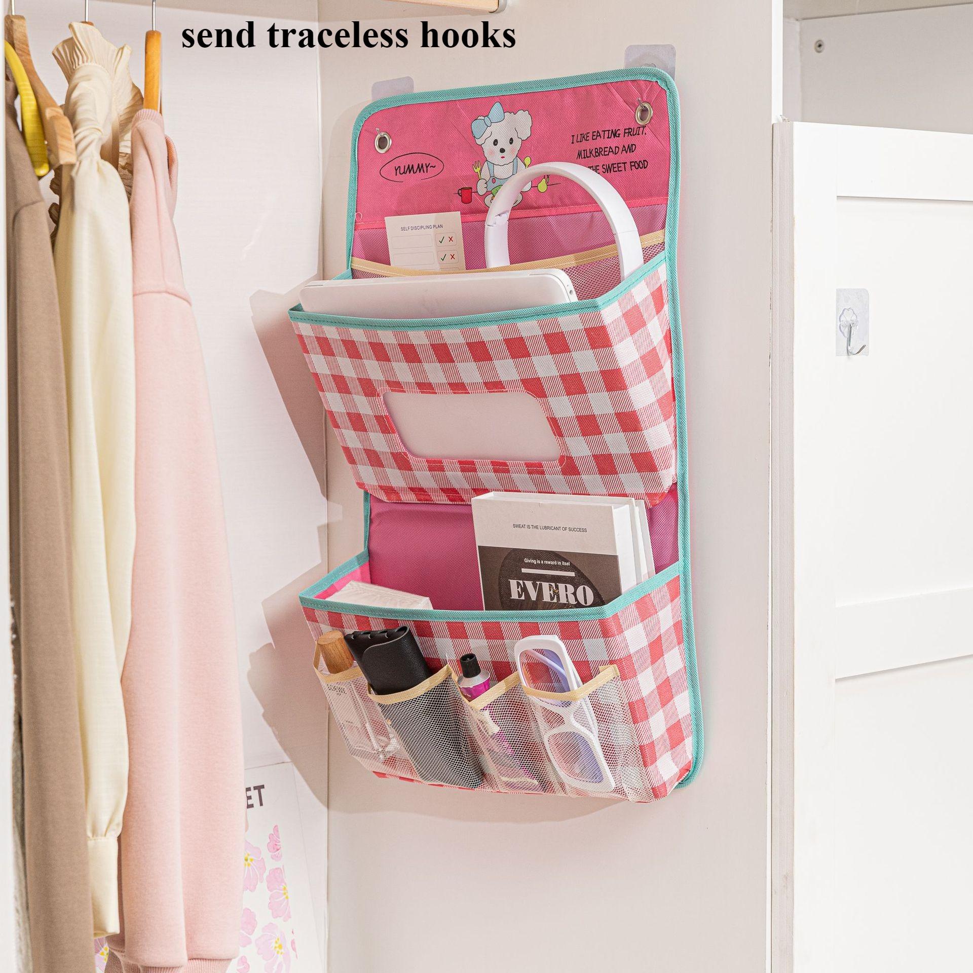 

Nordic Lattice Multifunctional Bedroom Wall Storage Hanging Bag Organizer Bedside Door Multi-layer Hanging Storage Basket Fabric