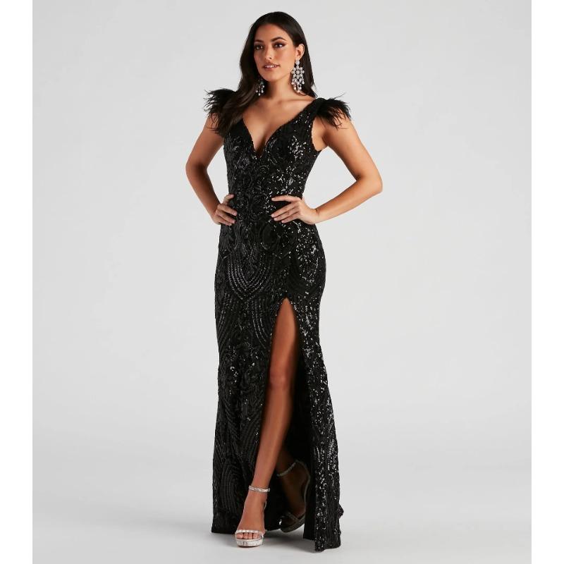 Women Black Slim Sequined Evening Banquet Party Long Dress