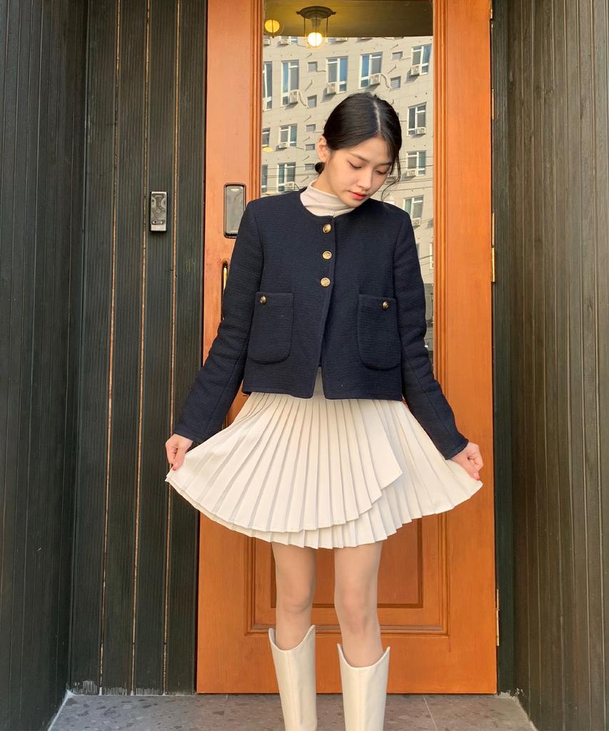 Hypernet Layered Pleated Mini Skirt_Ivory