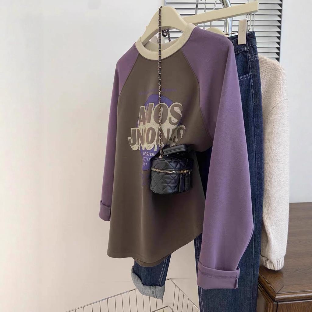 Extra-large Vintage Shoulder Sleeve Printed Long-sleeved T-shirt for Men and Women, Autumn Casual Round-neck Top