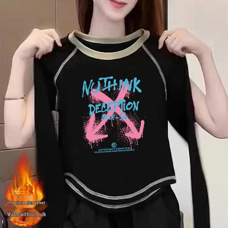 

Women s 2024 Double-Sided Velvet Long-Sleeve Top - Autumn/Winter Versatile Chic Style XL (suggested 125-135 jin) чёрный