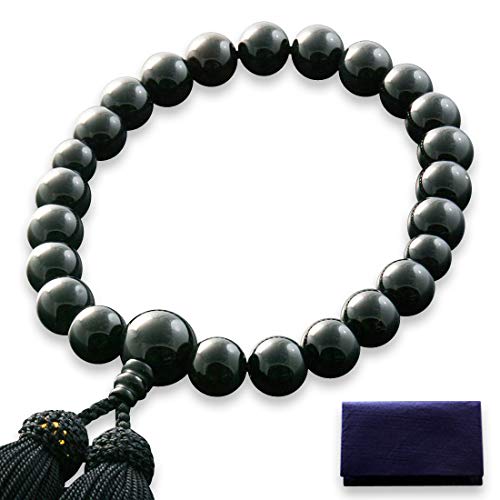 Kyoto Buddhist Altar Hayashi Men's Prayer Beads, Pure Silk with Black Onyx Tassel, Includes Prayer Bead Bag, M-058, Kyoto, Funeral, Suitable for All S