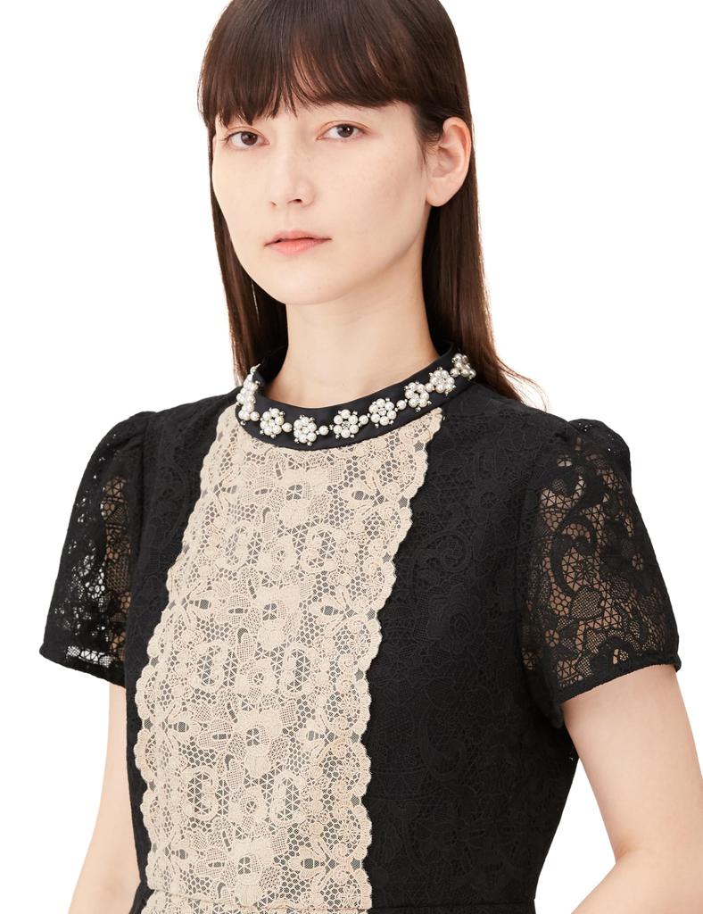 2023AW Bejeweled Collar Lace Dress for Size Black [Grace Continental] Women, 27,