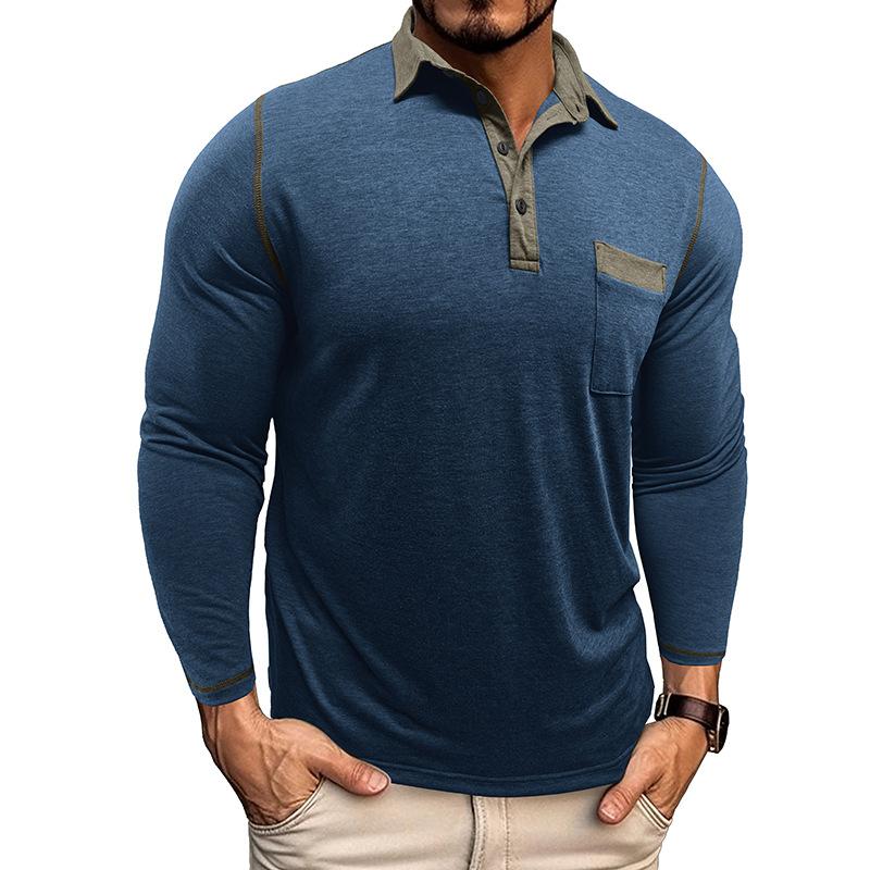 Men's Collared Polo Shirt Long-Sleeved Autumn Casual Sweatshirt Men's Plus Size T-Shirt Asymmetrical Design