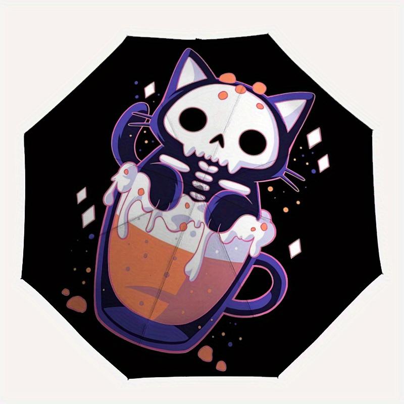 

1pc Cat Coffee Automatic Open/close Folding Compact Umbrella, 8-Rib Sturdy Canopy, Lightweight Portable, Everyday Use, Gift, Outdoor Umbrella, Travel
