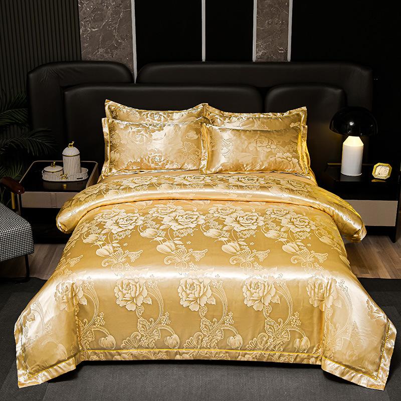 New 4Pcs European Satin Jacquard Bedding Set Four Season Universal Skin Friendly Cozy Duvet Set Double Couple Size Bedclothes