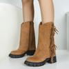 NEW Fringed Tassels Knee High Boots Winter Women Suede Thick Heels Boots Square Toe Shoes for Women Botas Mujer