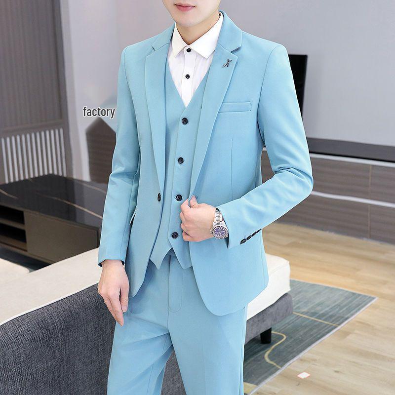 Korean Style Slim Fit Men's Three-Piece Business Suit for Teenagers