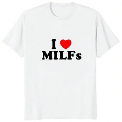I Love MILFs Heart Graphic Printed Funny Male T Shirts Casual Streetwear Short Sleeve Korea Style T-Shirt Soft Y2K Unisex Clothing