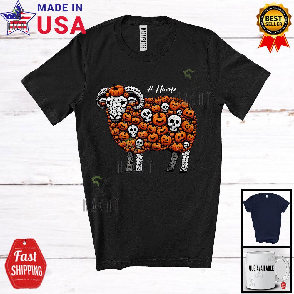 Sheep Skull Pumpkin Shape Humorous Custom Name Sheep Farm Farmer T-Shirt