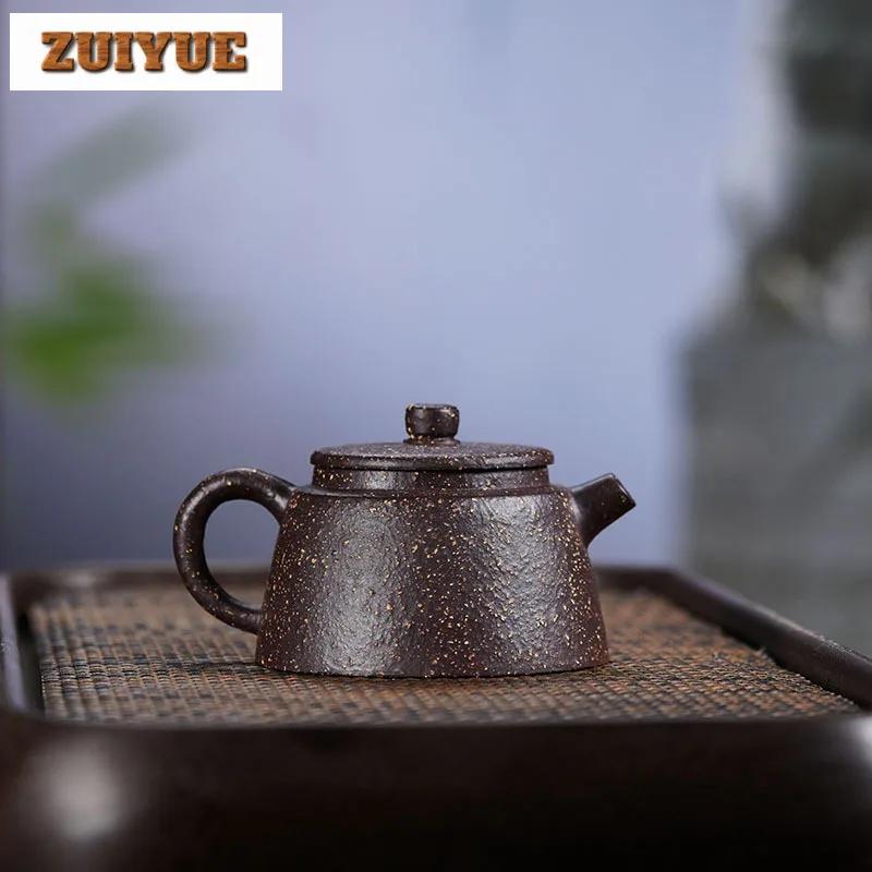230ml Yixing Purple Clay Teapots Handmade Fish Cover Pot Raw Ore Coarse Sand Purple Jade Gold Sand Kettle With Filter Zisha Tea