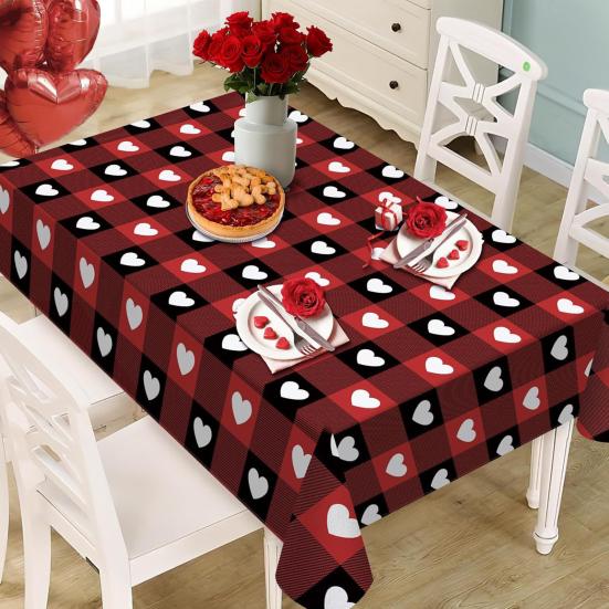 Yousheng Valentine's Day Tablecloth Love Heart Tablecloth Rectangular Square Romantic Table Cover for Anniversary Wedding Party Dining Table