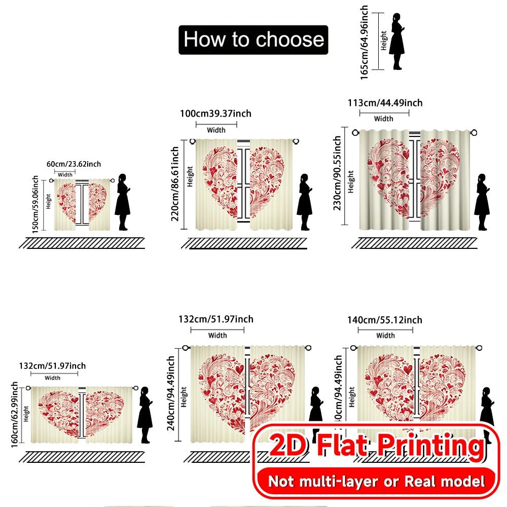 2D Flat Printing  2pcs Heart Whirlwind Pattern Chic Curtains Durable 100% Polyester Fabric Curtains Room Decor Decorative for