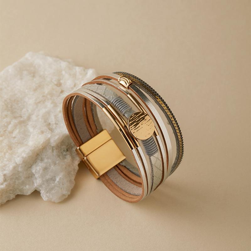 Vintage Rhinestone Braided Leather Bracelet for Women Bohemian Multilayer Wrap Wide Bracelets Party Jewelry Gifts