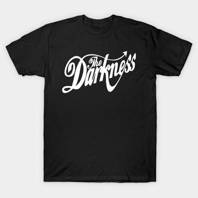 Men Black Print T-shirt The Darkness Band White Text No-Cut Heat Transfer Print Cotton Tshirt