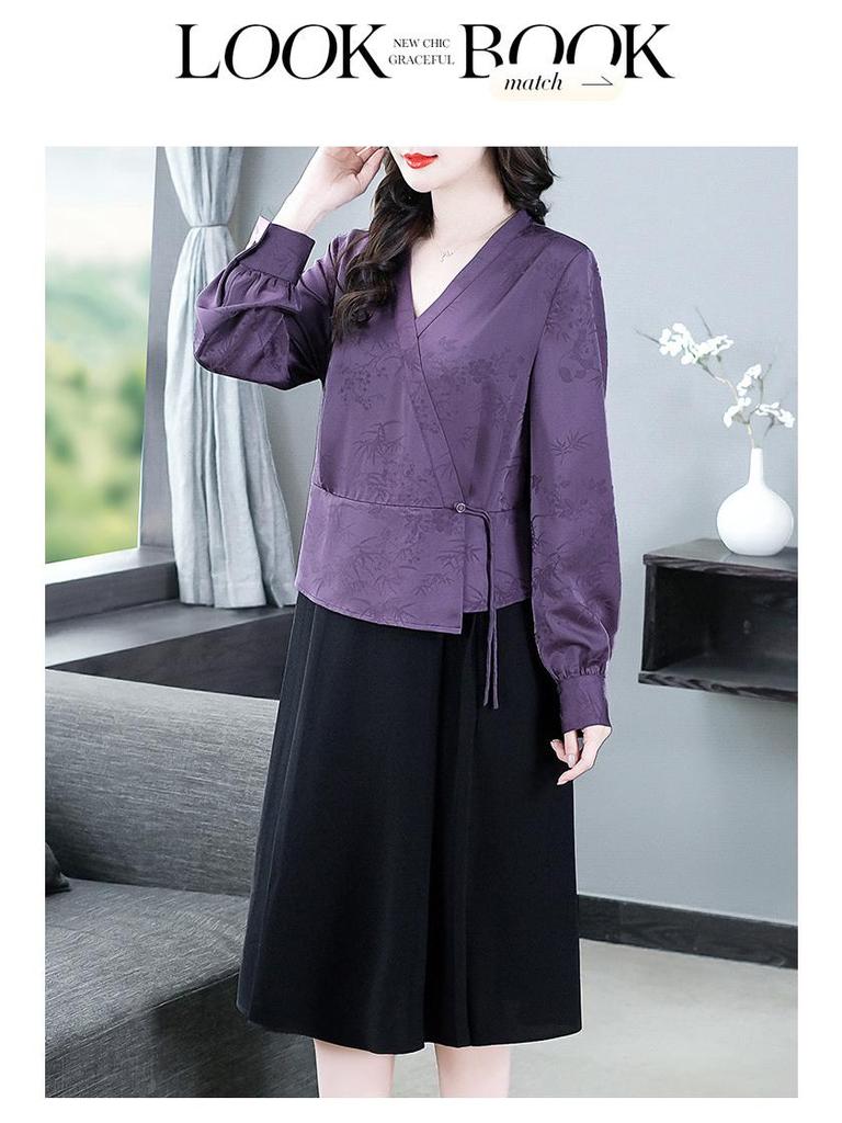 Spring Silk Brocade Long Sleeve Cheongsam Dress - Plus Size Luxury Design