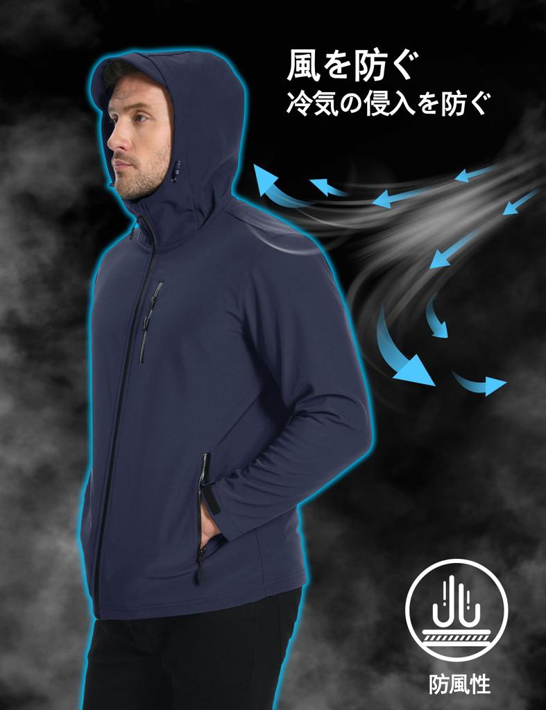 TACVASEN Hooded Solid Outerwear for Spring and Size 3XL Men's Abrasion-Resistant Jacket, Stretch, Color, Autumn, Navy,