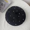 Korean Style Autumn Winter New Round Bead Pearl Decorated Woolen Beret Hat Artist Style Casual Fashion Woolen Bloomer Hat