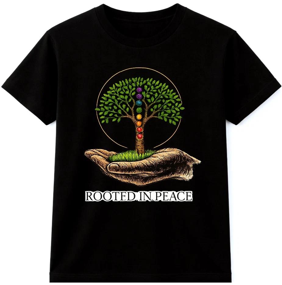 Tree of Life Chakra T-Shirt Rooted in Peace Spiritual Graphic Tee M