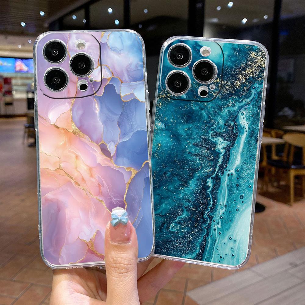 For Apple iphone 12 Pro Max 14 13 Plus Clear Cover Transparent for Artistic Pink Marble White Brown Leopard Print Phone Case TPU