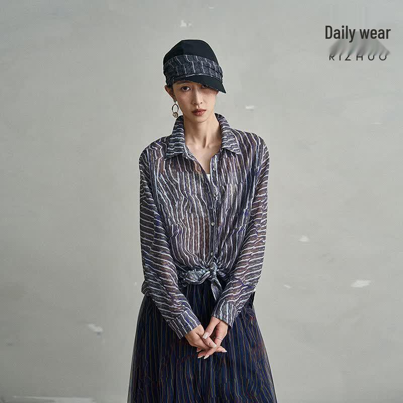 Rizhuo Women s Tencel Printed Long-Sleeve Shirt L