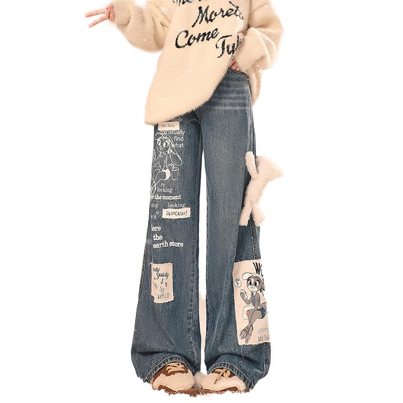 

Утолщенные женские джинсы Blue Bear и маленькие узкие прямые широкие брюки с длинными штанинами L синий