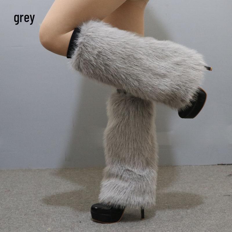 Leopard Print Faux Fur Plush Leg Warmers: Long & Short Styles for Autumn/Winter, Ideal for Stage Performances and Boot Covers.