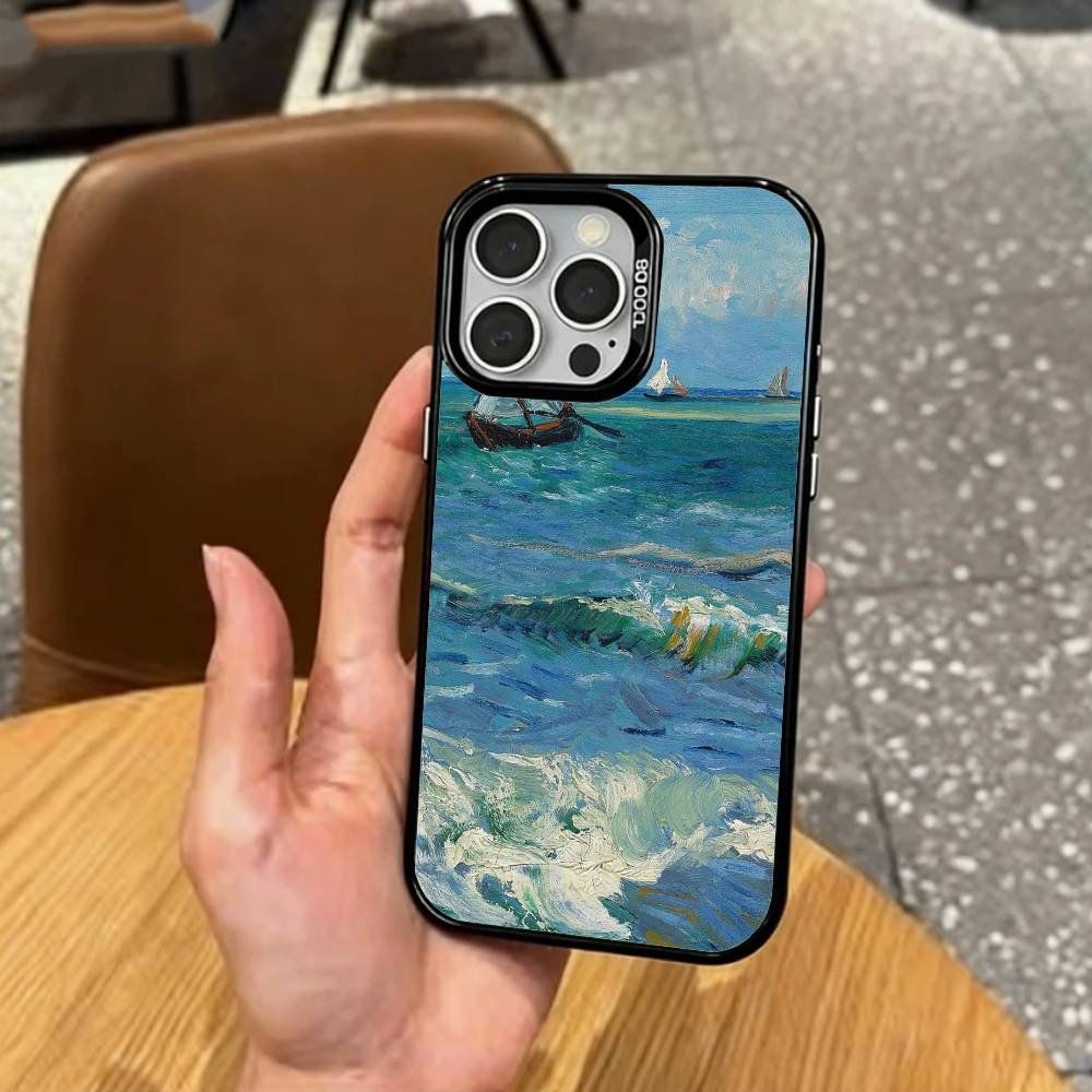 Vincent V-Van Gogh Oil Painting Phone Case For iPhone17,16,15,14,13,12,11 Plus,Pro Max Colored Silver Plated Inside Cover