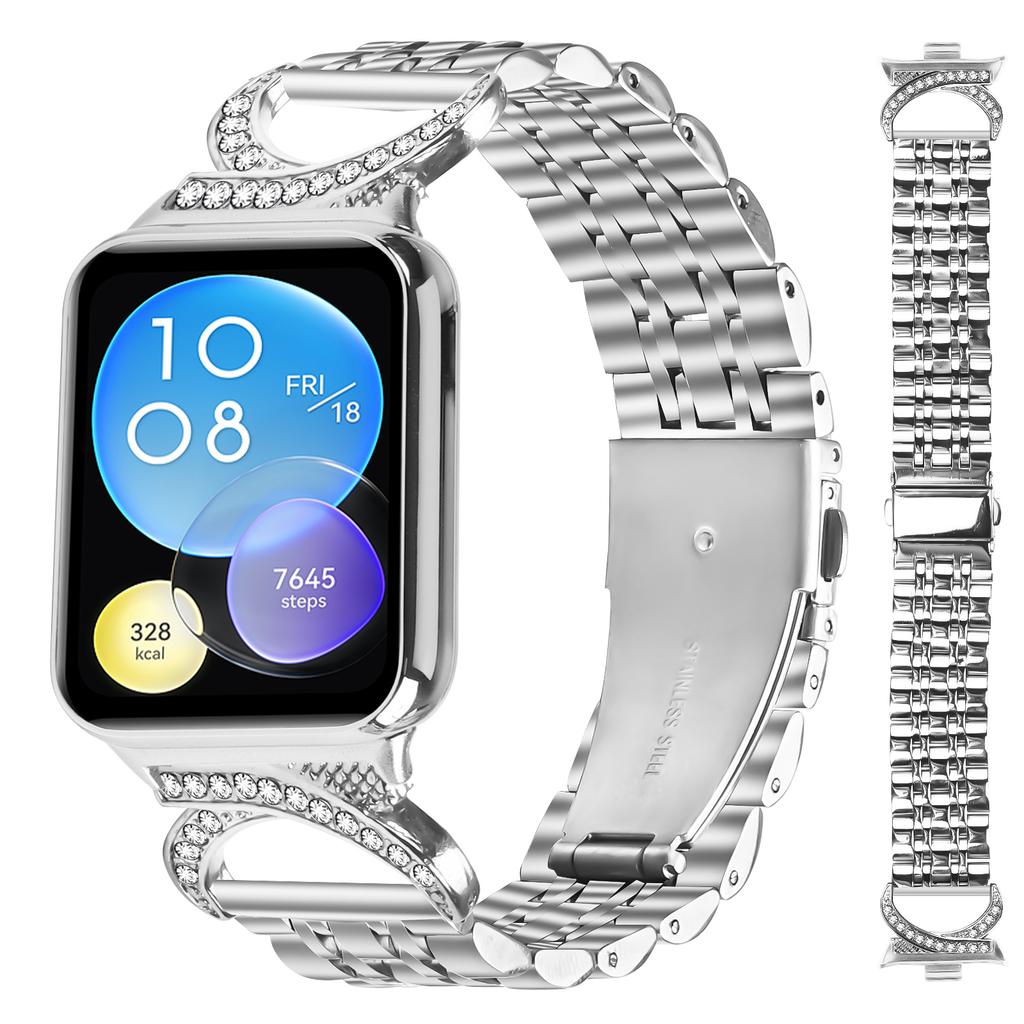 For Xiaomi Xiaomi Smart Band 9 Pro/8 Pro Watch Band Seven Bead Stainless Steel Strap with Rhinestone Ox Horn Style Connector