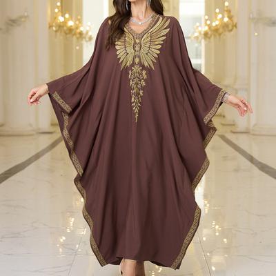 Moda Donna Primavera Autunno Stampa Motivo Floreale Manica Lunga Scollo a V Vita Larga Abiti Casual