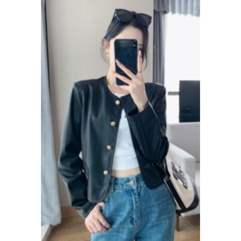 

Кожаная куртка с круглым вырезом, короткое пальто, женская свободная и тонкая куртка из искусственной кожи XL