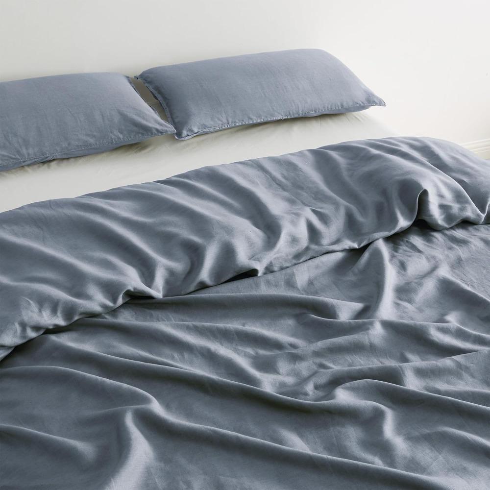 King Size Flax Linen Duvet Set - 3 Piece with Duvet Cover and Pillow Shams for Breathable Sleep and Durability