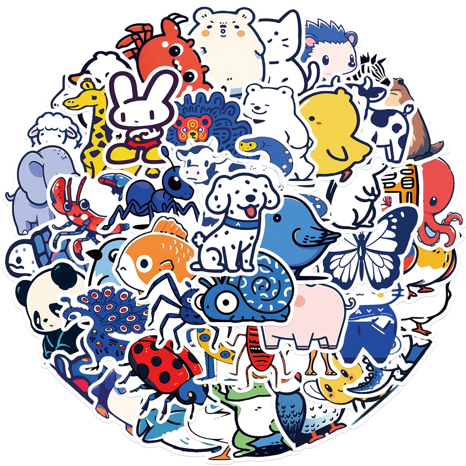 

50 Синих Наклеек из Коллекции Животных Гитара Блокнот Чемодан Сделай Сам Водонепроницаемые Наклейки