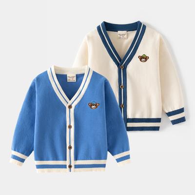 Boys Knit Cardigan Sweater V Neck Embroidered Button Down Outerwear Autumn Fashion Top for Toddler and Kids