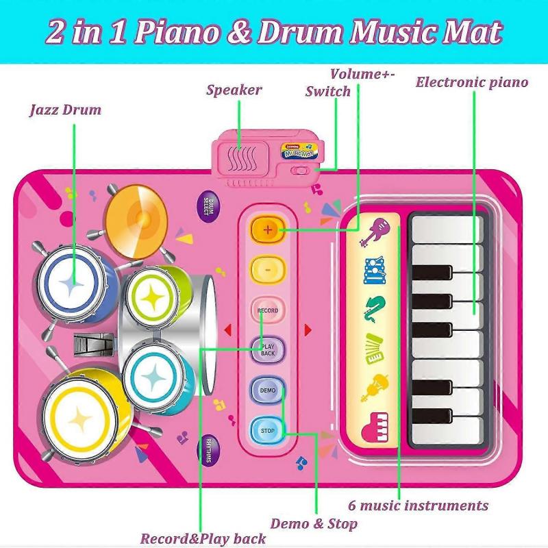 Toys for 1 2 3 4 5 Year Old Girls, 2 In 1 Music Mat, Kids Toys for Girls Boys, Educational Musical Toys Birthday Gifts, Christmas Stocking Stuffers