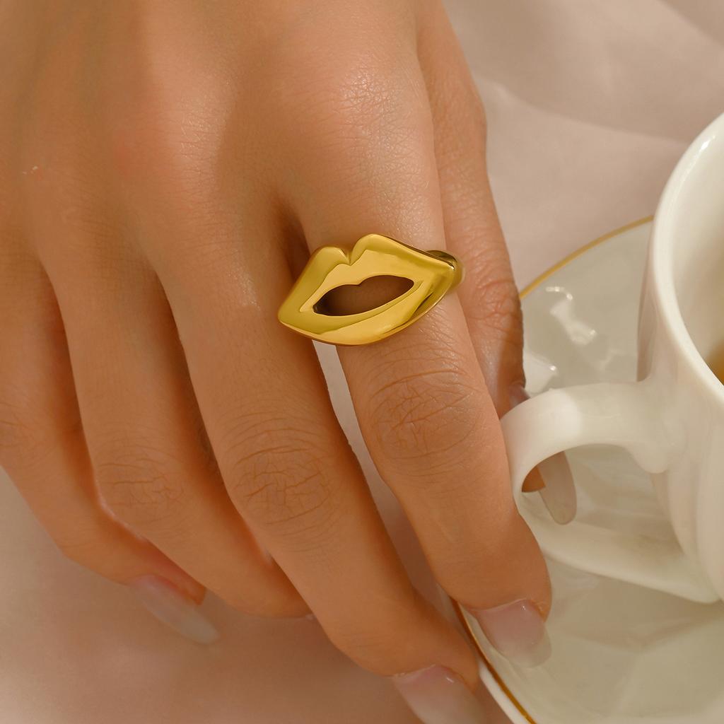 New Style Women's Ring Geometric Lip Design Metal Opening Index Finger Ring Women's Versatile Ring